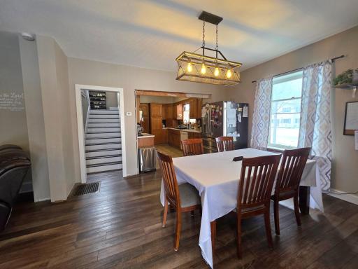Beautiful laminate flooring in the dining room/living room