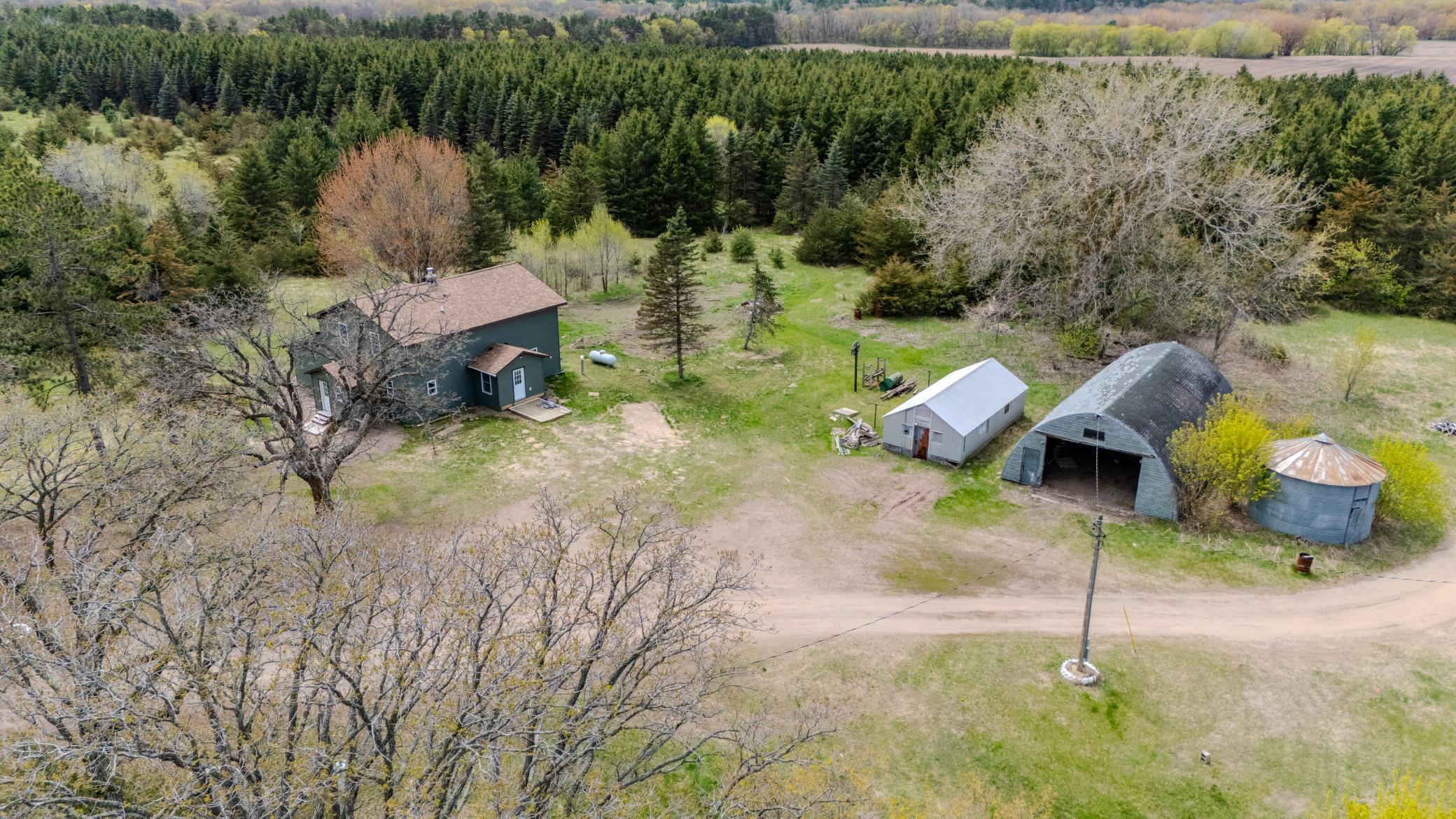 Aerial view of home and driveway
