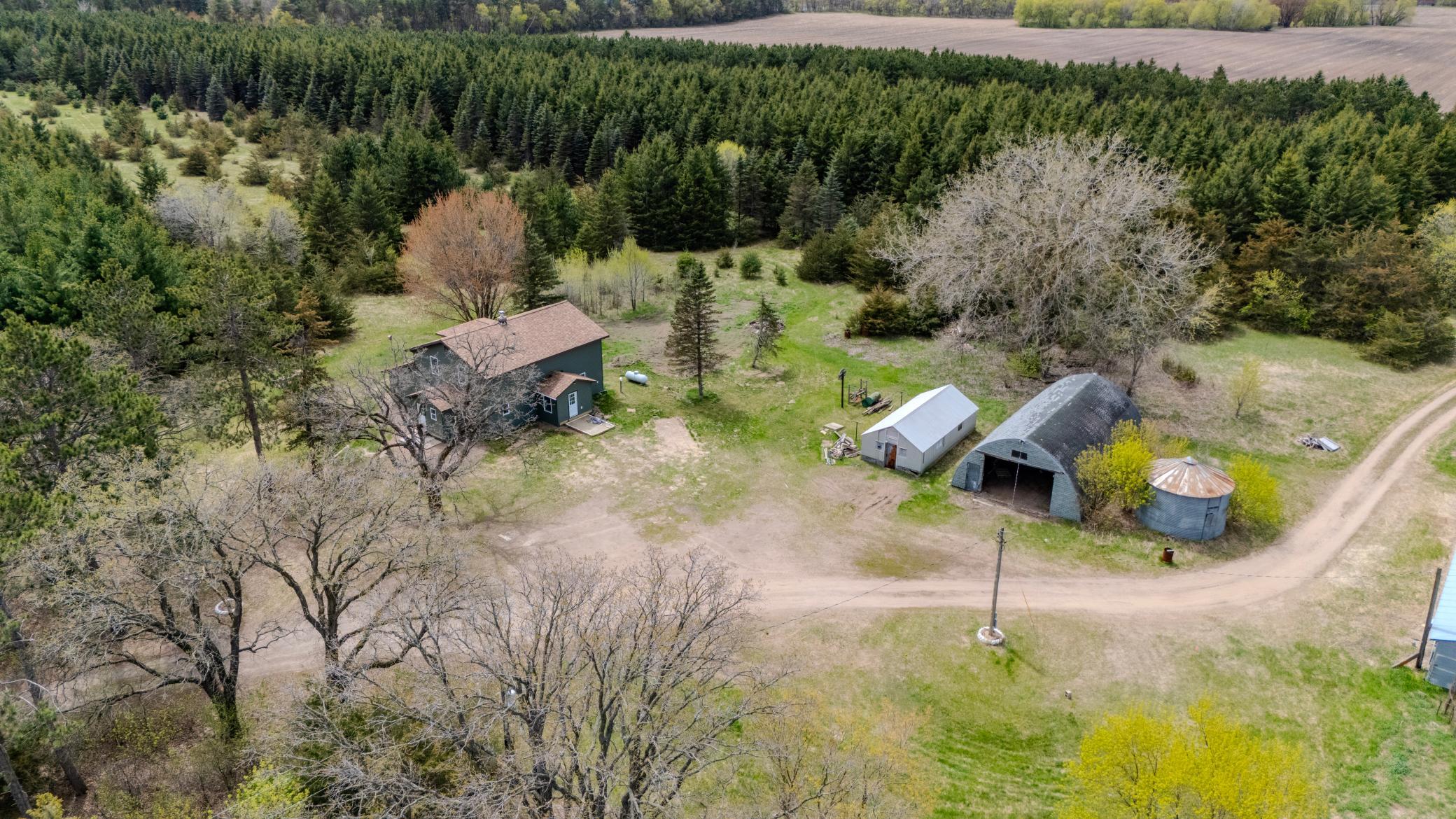 Aerial view of home and driveway
