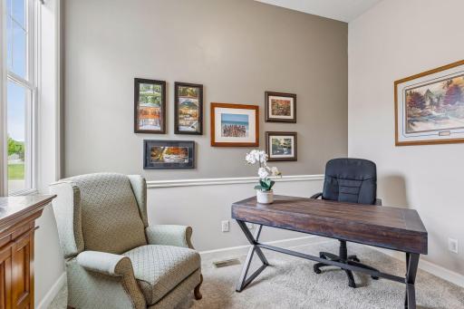 A dedicated main-level office provides the ideal work-from-home or reading retreat.