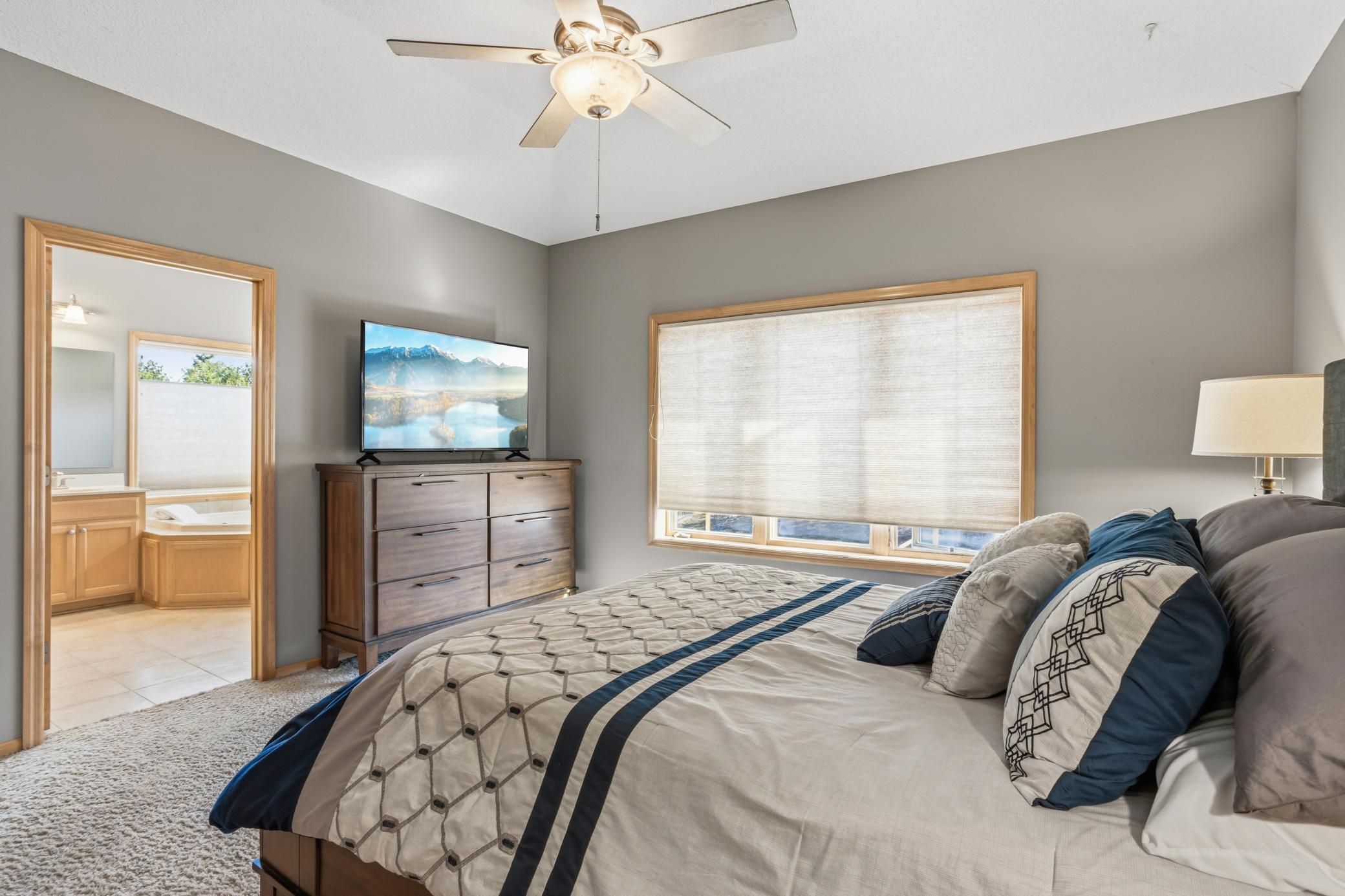Large new windows fill the room with natural light while providing relaxing views of the backyard. The suite connects directly to a private four-piece ensuite and a huge walk-in closet.