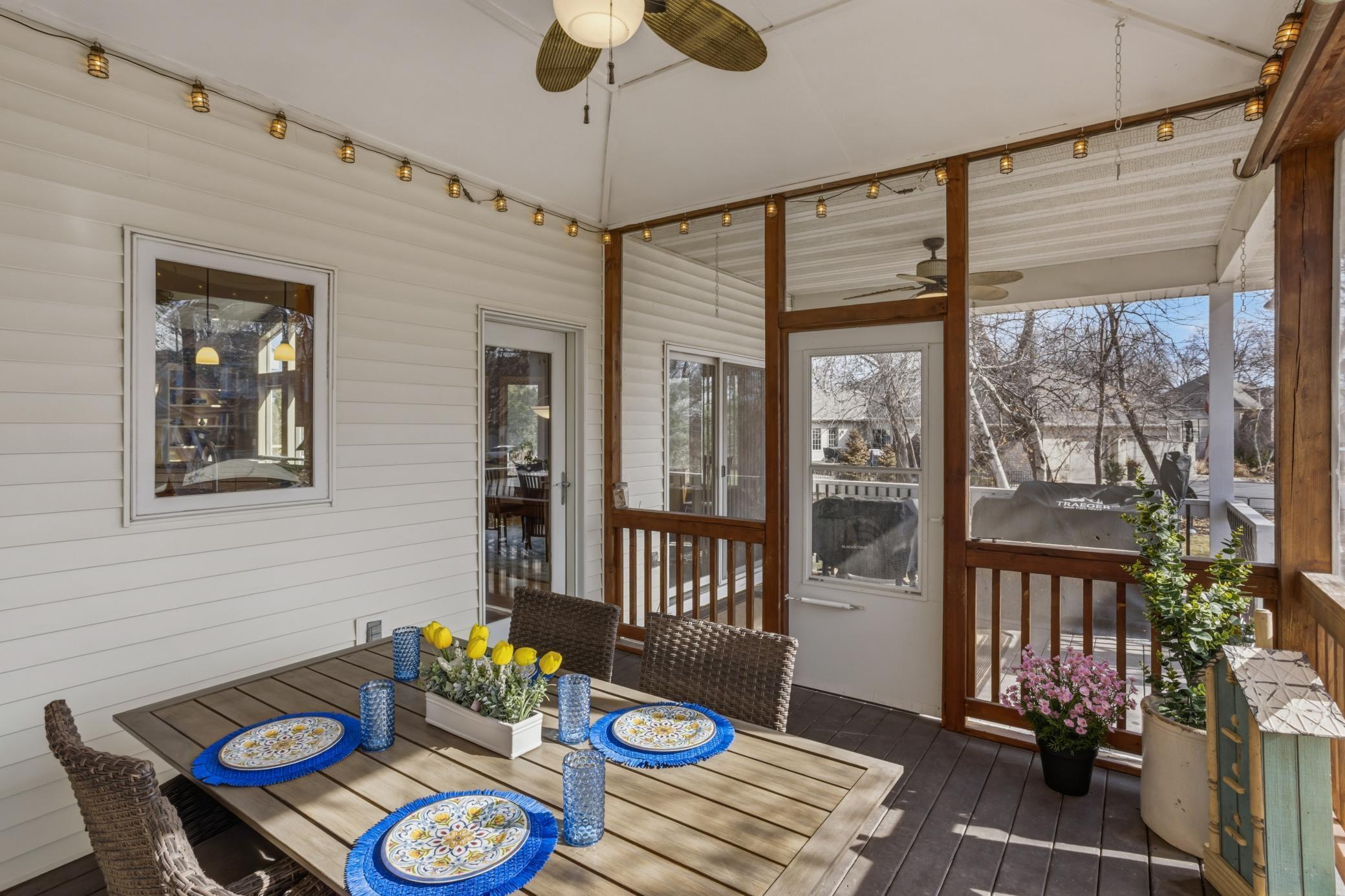 Enjoy the outdoors without the bugs in the adorable fully screened porch. Complete with a ceiling fan, this space is perfect for relaxing or entertaining.