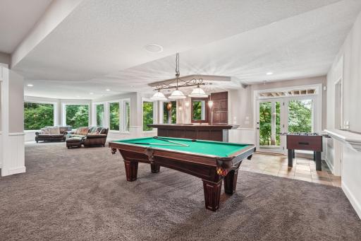 Walkout lower level with custom bar, wine cellar, and theater room.