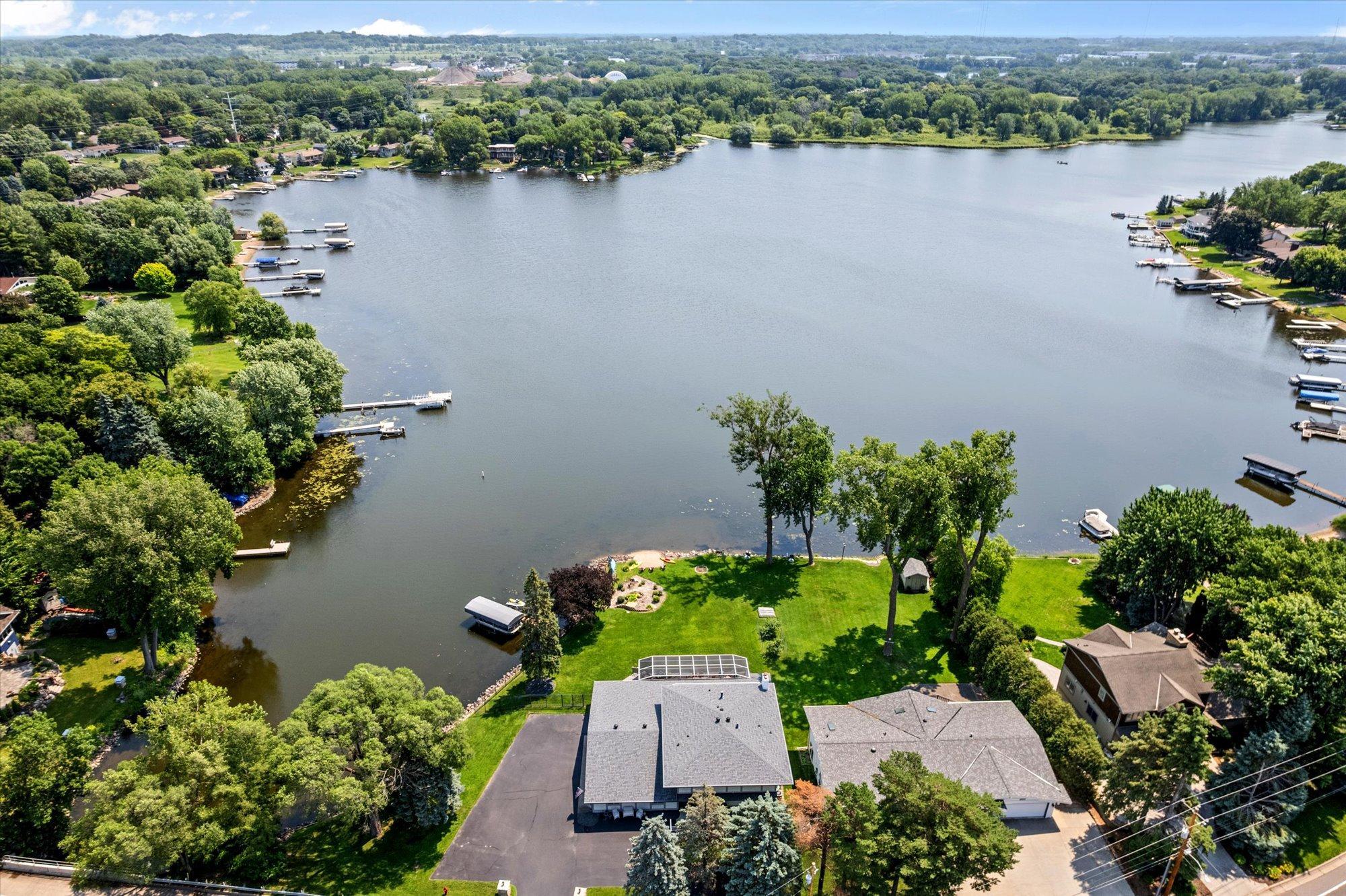Drone view shows how the home sets along the channel giving no side neighbors.