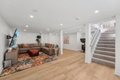 A lower level designed for relaxing, entertaining, or both.