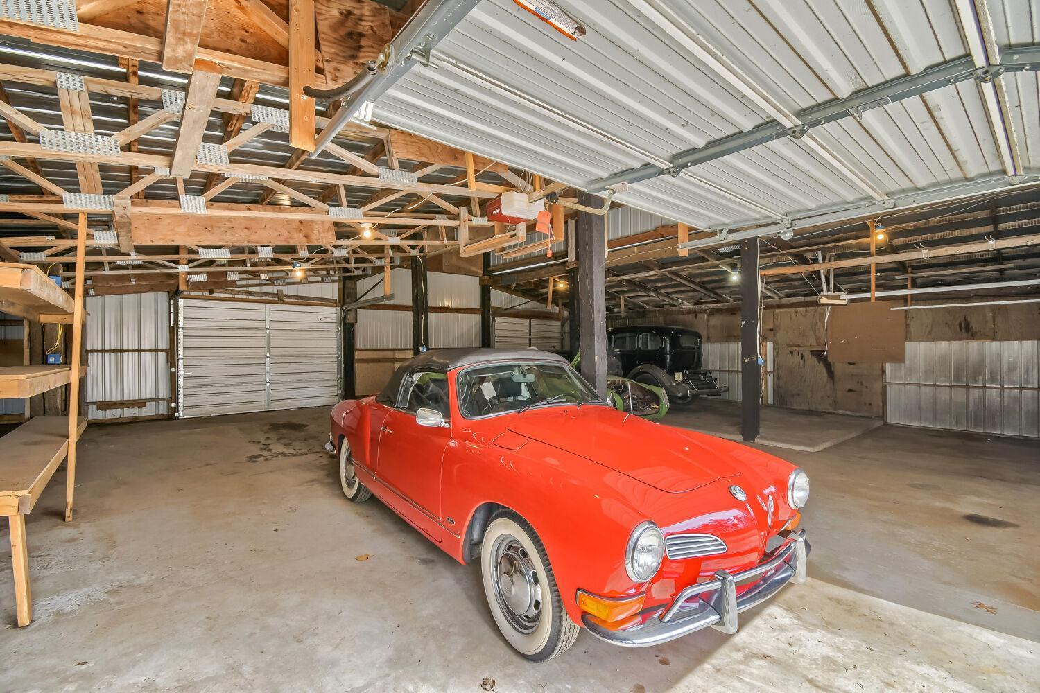 Inside the green shed. Concrete floors
