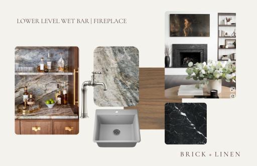 Lower level wet bar and firepalce design board