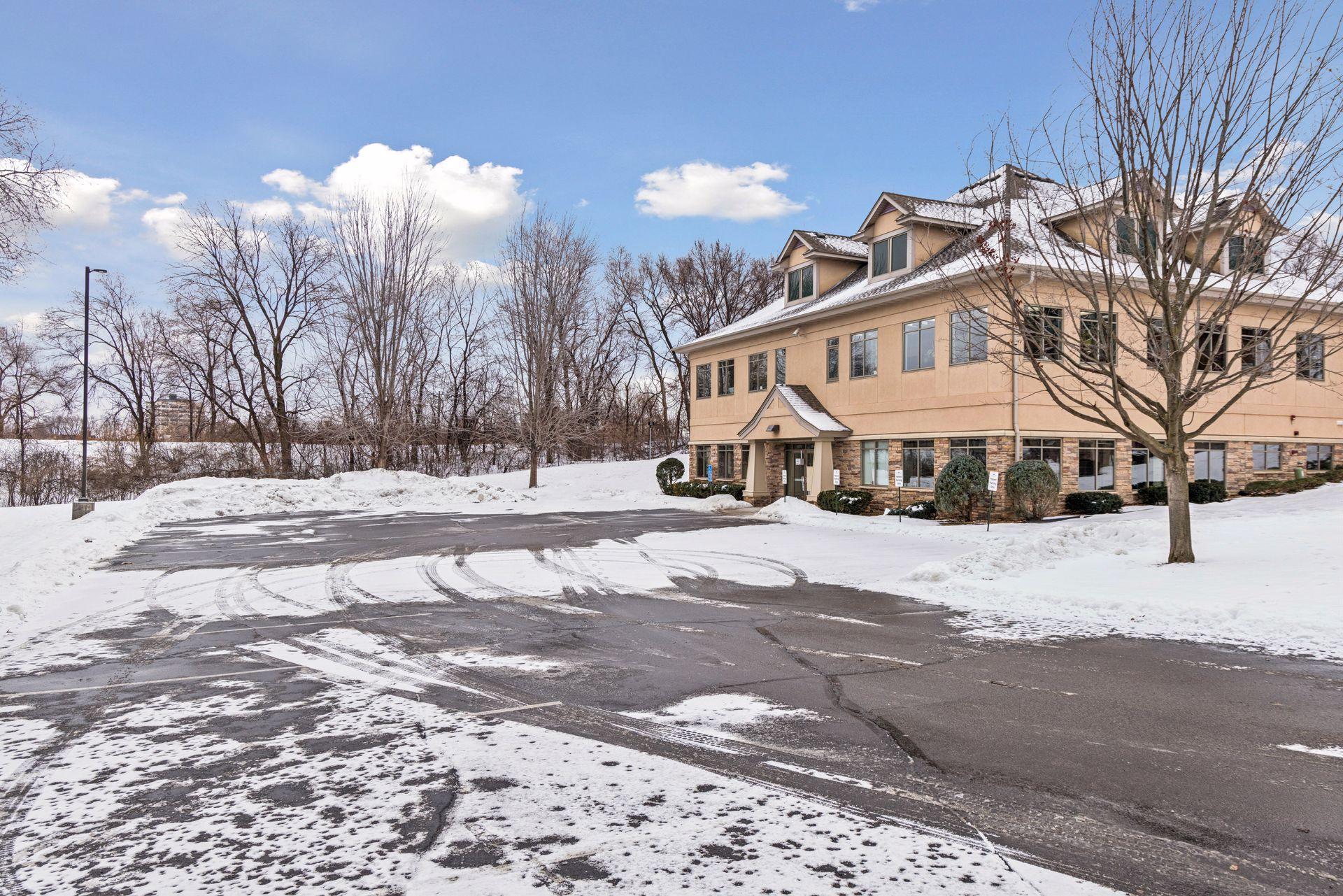 Lower level entrance and parking lot