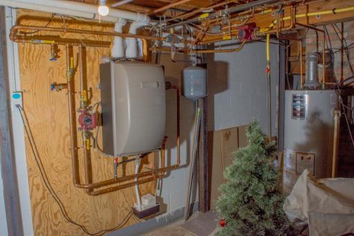 Utility space housing mechanical systems with room for storage.