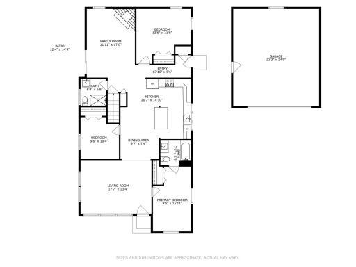 Upstairs floor plan with detached two car garage