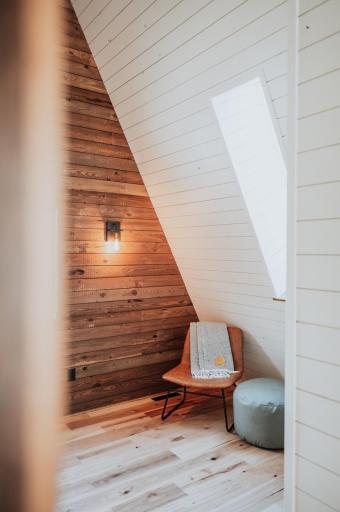 A-frame upper bedroom