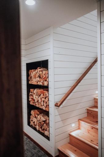 A-frame bottom of stairs in basement