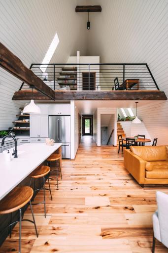 A-frame living/loft/kitchen