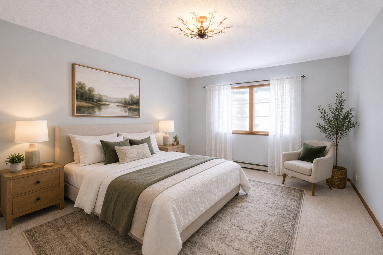 Primary Bedroom is virtually staged