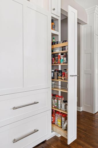 hidden spice racks on both sides of the massive refrigerator/freezer