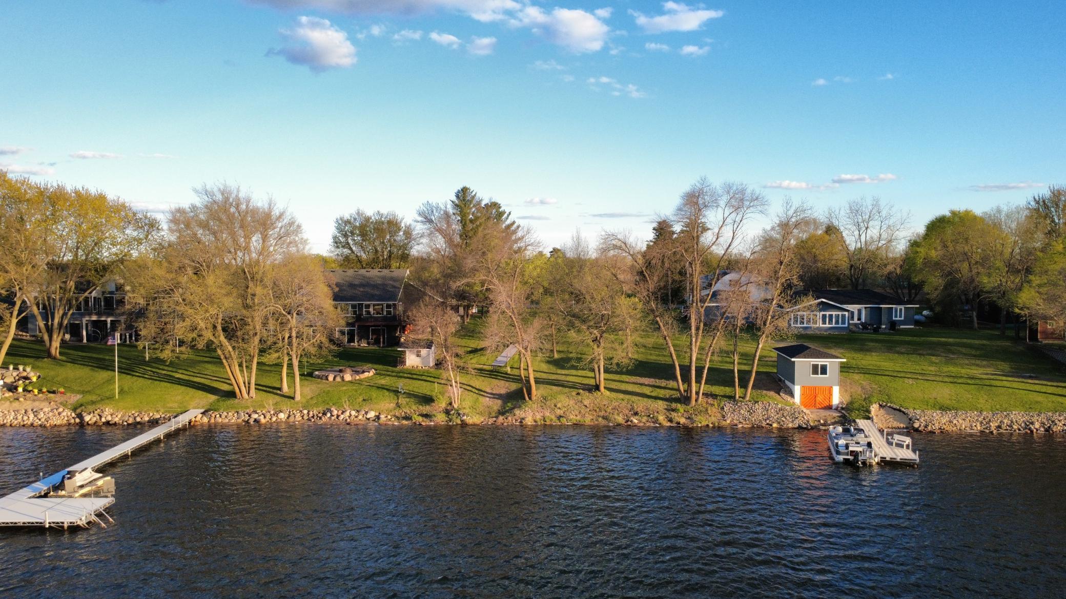 Aerial view of the lot in Spring from the lake.