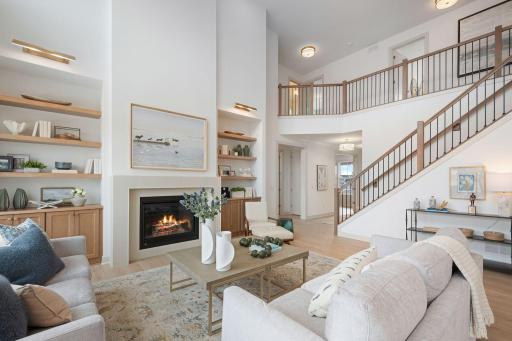 2 story vaulted great room with gas fireplace and built-ins