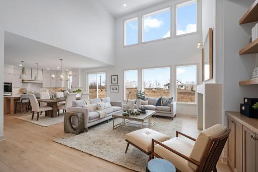 2 story vaulted great room with gas fireplace and built-ins
