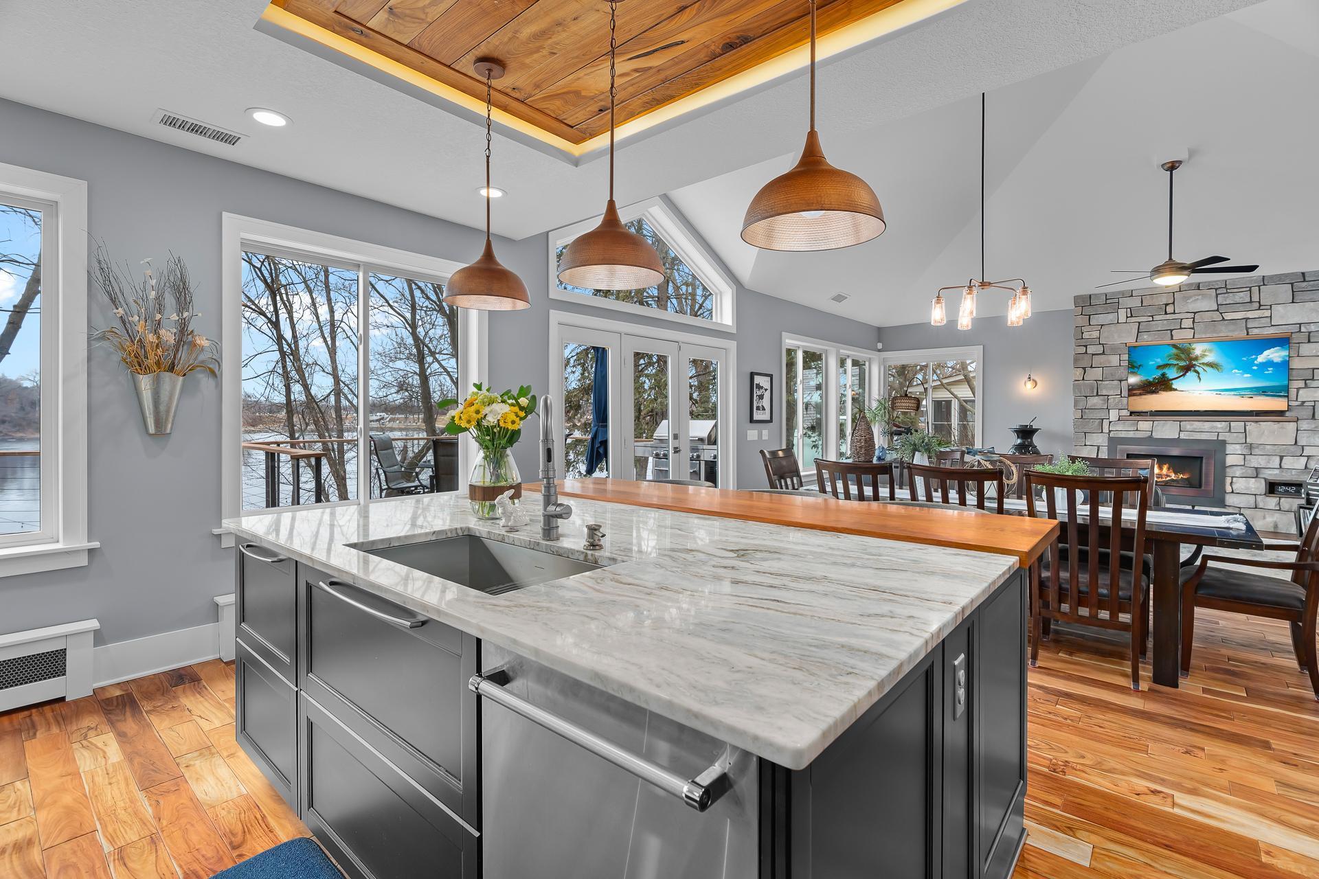 Beautiful Italian Oniciata marble countertops and SST sink.