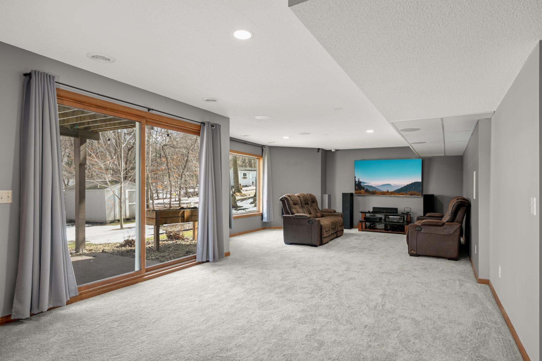 Walk-out lower level, surround sound and blackout curtains