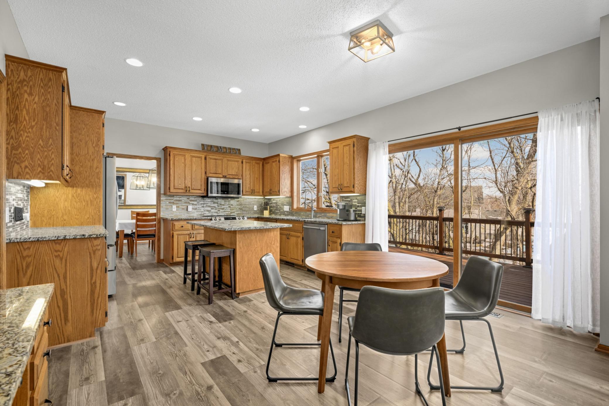 Eat-in dining/kitchen with sliding doors to deck