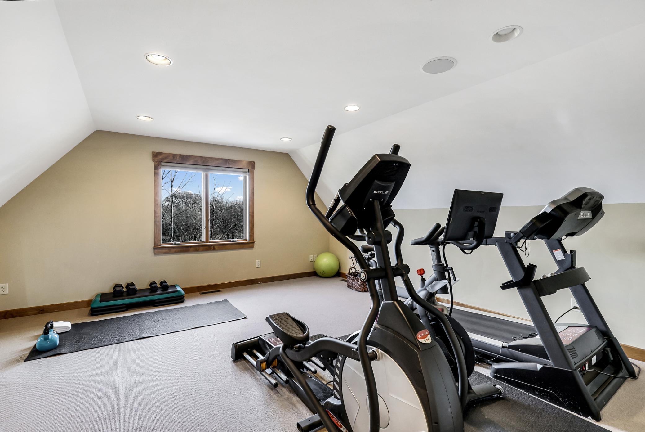 Bonus/Exercise Room: open & versatile with pitched ceilings ideal for an exercise room or media/game space.