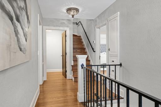 A rebuilt open staircase ascends to the recently finished 3rd floor