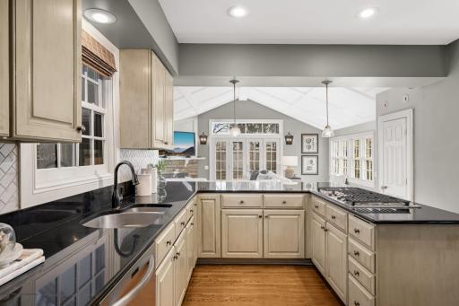 You can watch the kids play in the backyard from the kitchen.