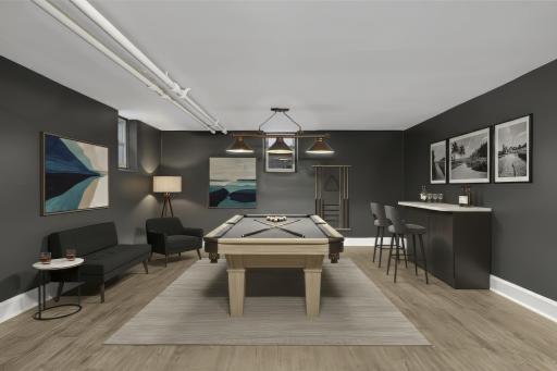 Virtually staged Billiards area in the lower level