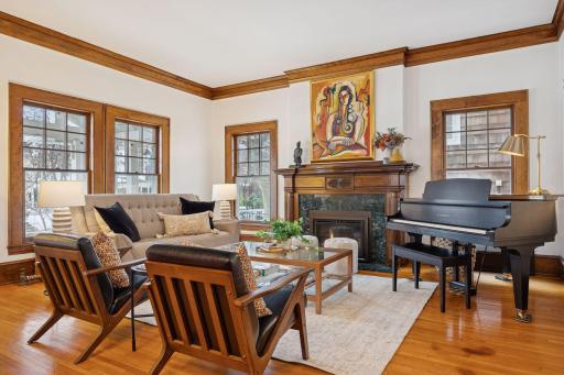 Lovely Family Room with electric fireplace right off the main entrance