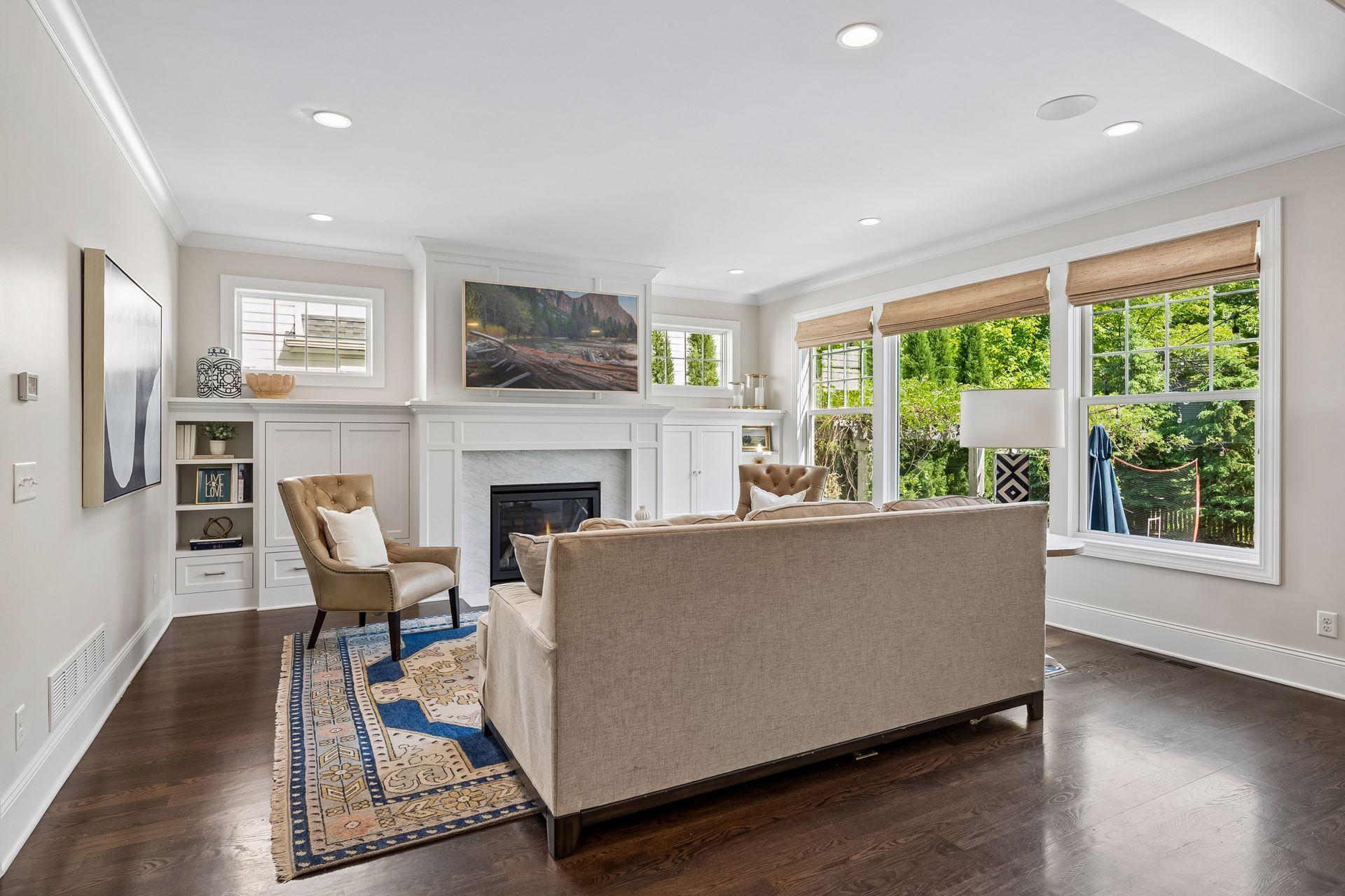 Family room with fireplace