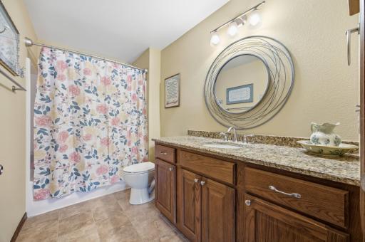 Full Guest Bath Granite Counters & Tile Floor