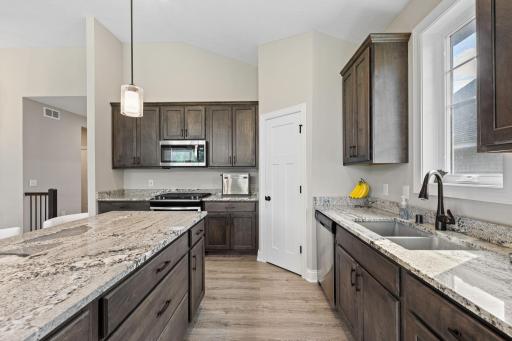 Ample cabinet space & a gas range