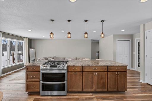 Large island offers plenty of extra cabinet storage space