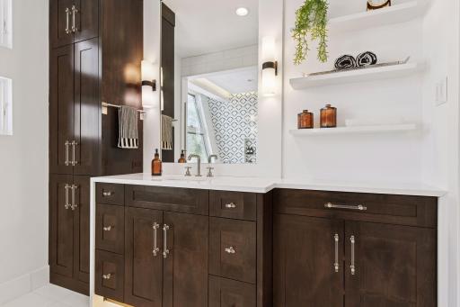 Dual vanities one with extra pantry space