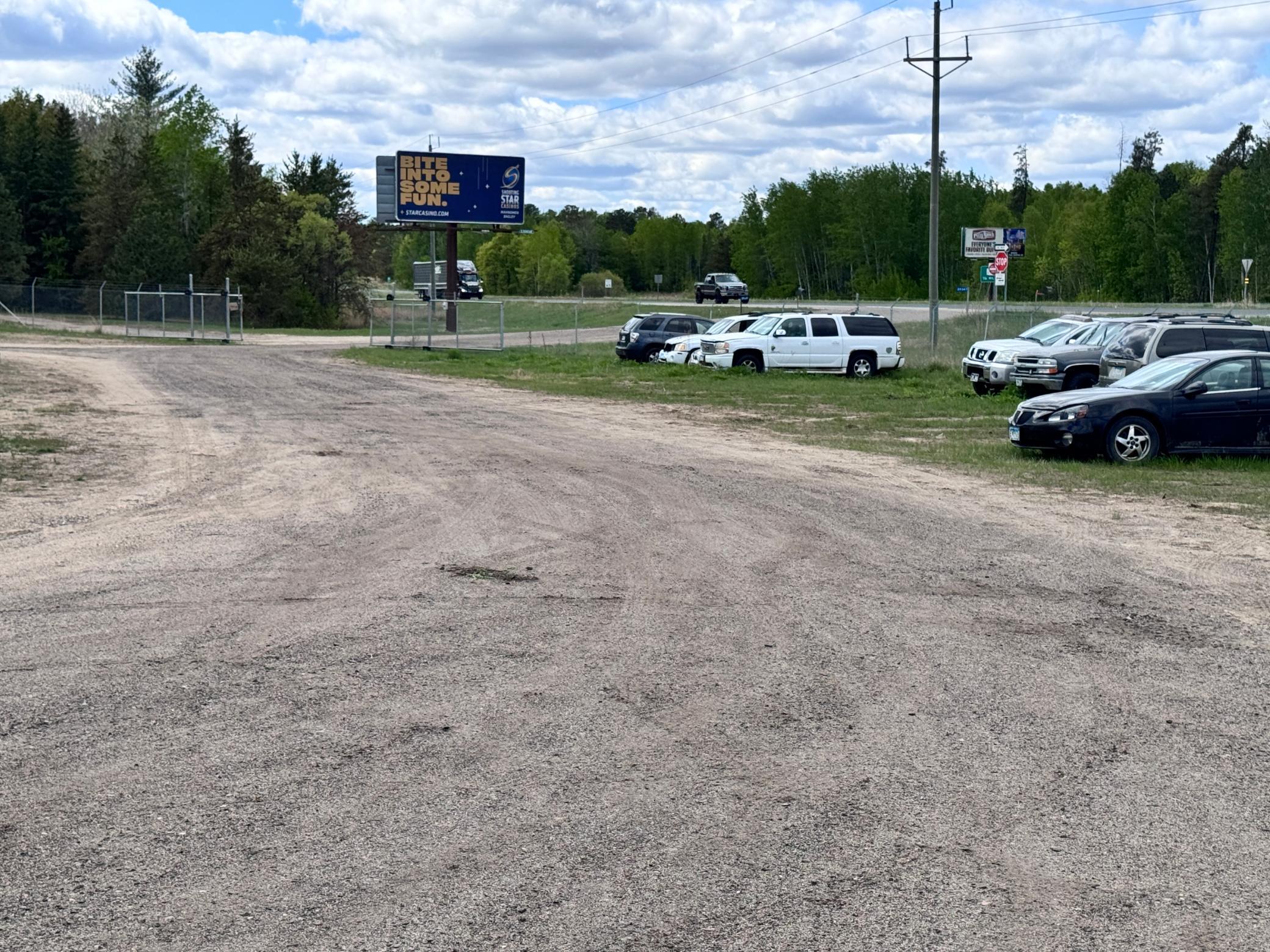 In the lot looking towards highway 2 intersection