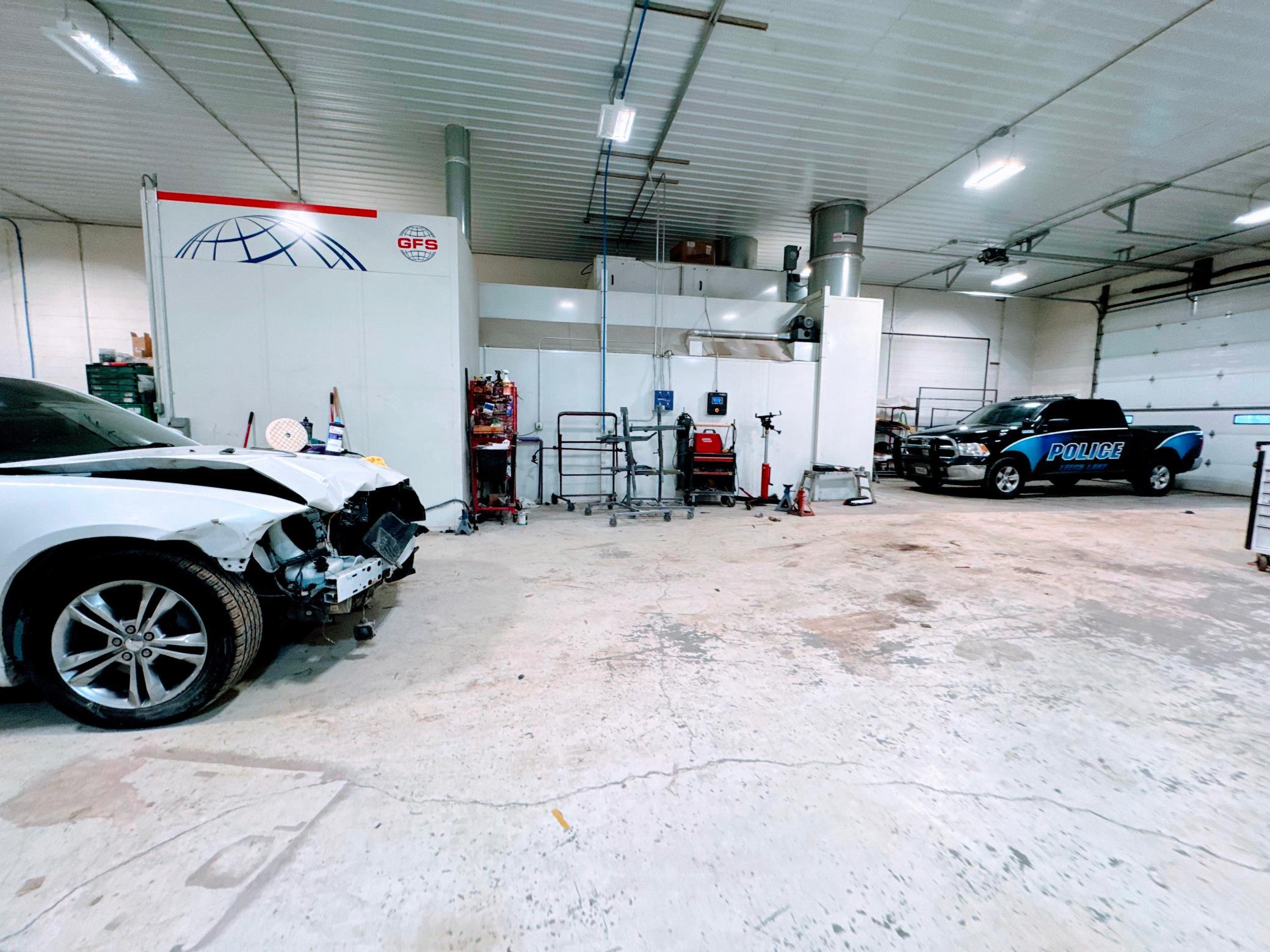 Looking to the paint booth from the lift area.