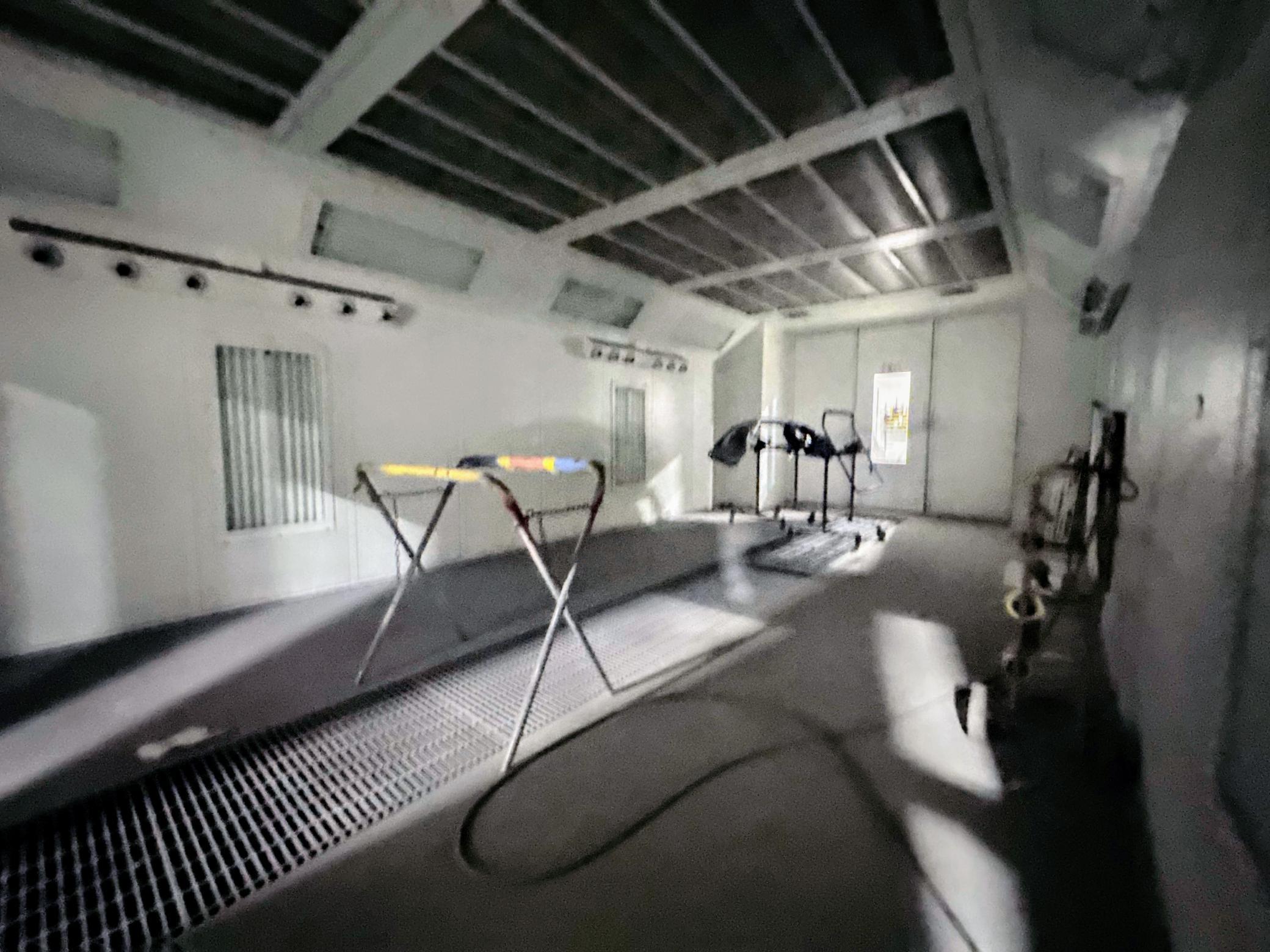Inside paint booth.