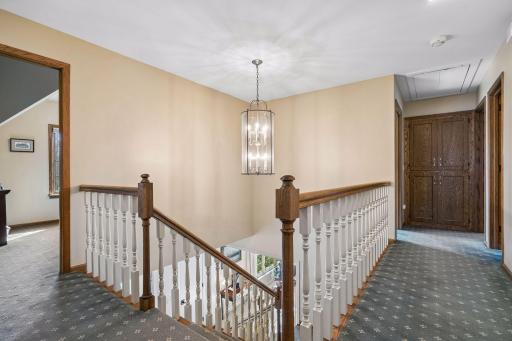 Custom Carpet covers the Upper Hallway. There is also a pull down ladder to Attic Storage
