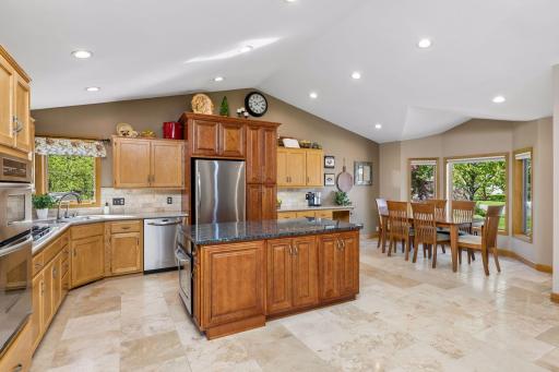 Vaulted ceilings and windows bring in natural light