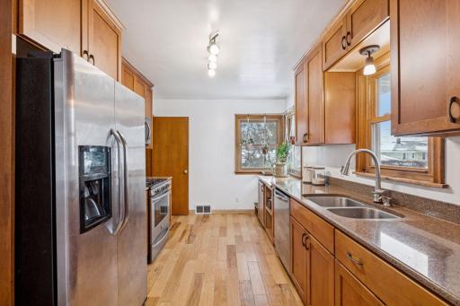 The kitchen was remodeled and hardwood floors added