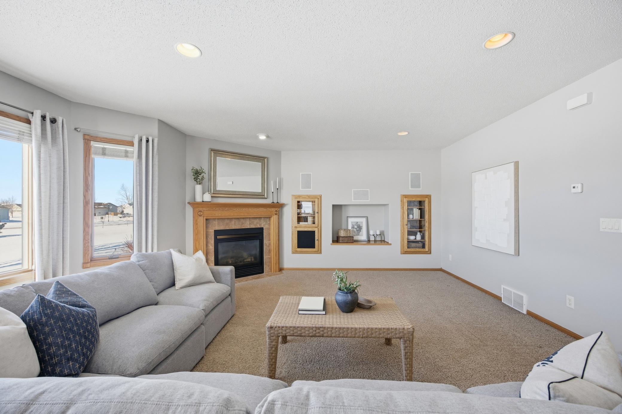 Living Room with Natural Light and Fireplace