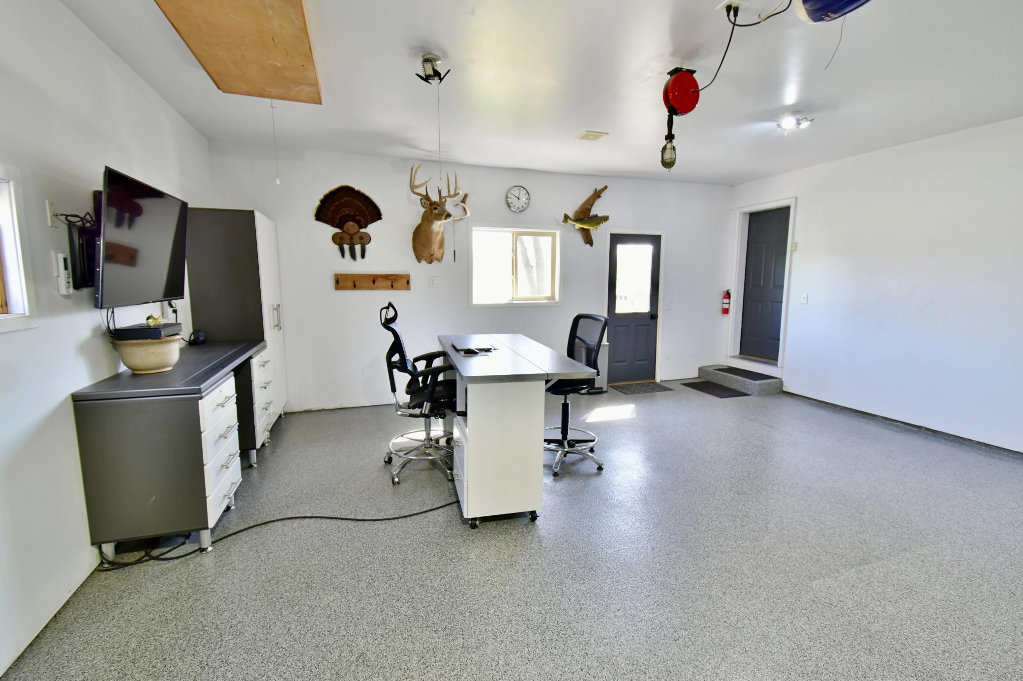Finished heated garage.