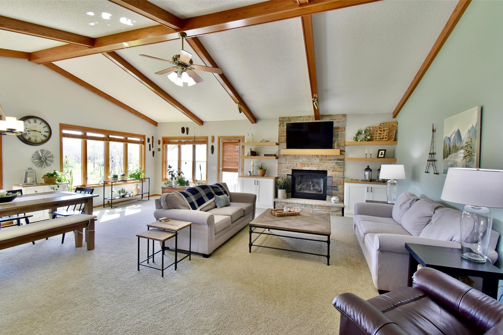 Main floor Great Room to staircase to yard and large deck