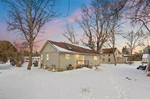Twilight view of the back of the house.