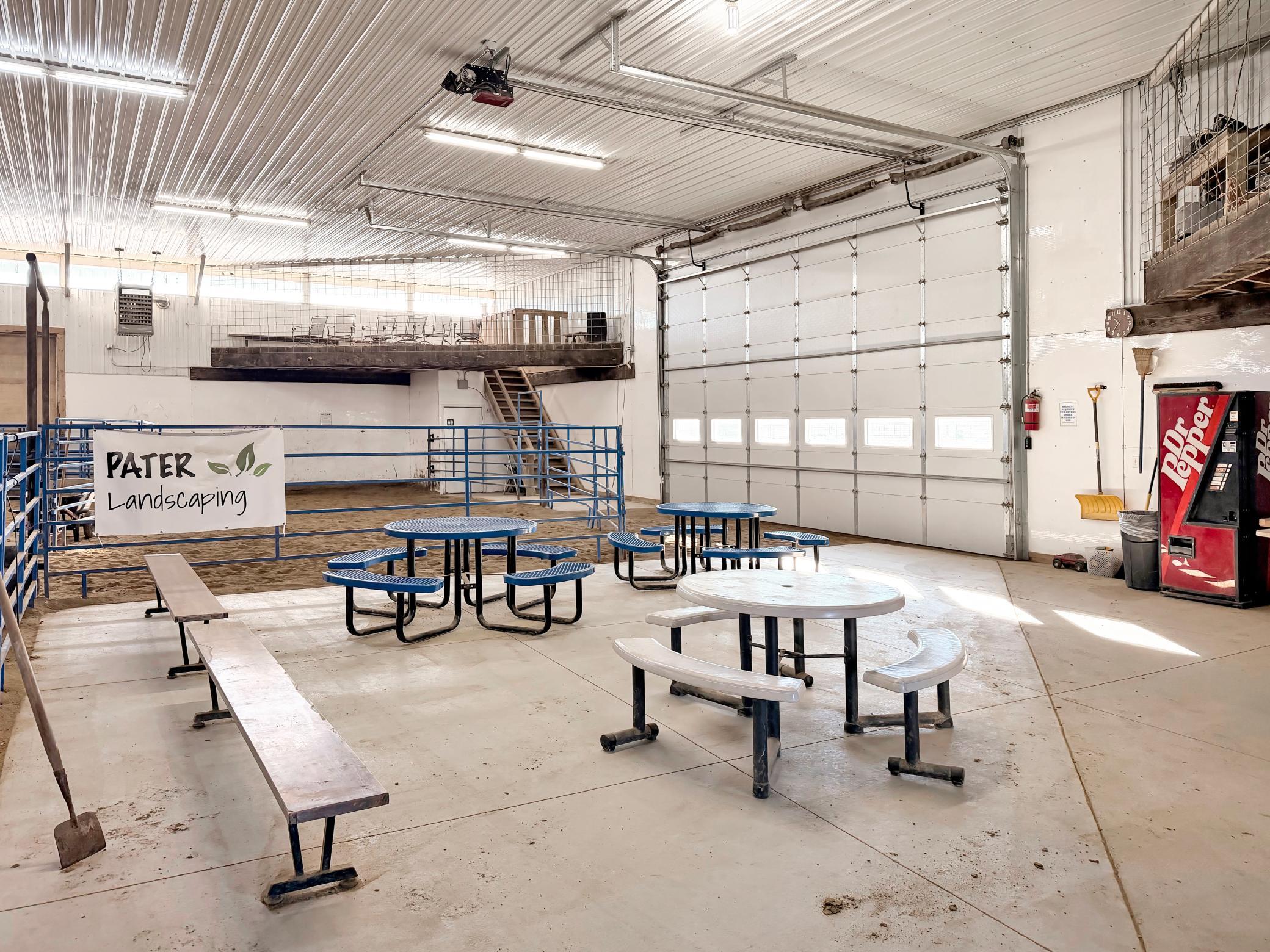 Overhead doors, seating area, updated lighting