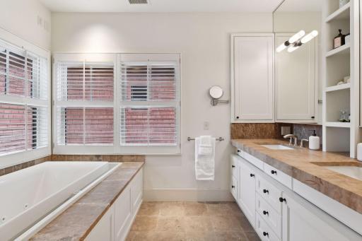 Double sinks and soaking tub
