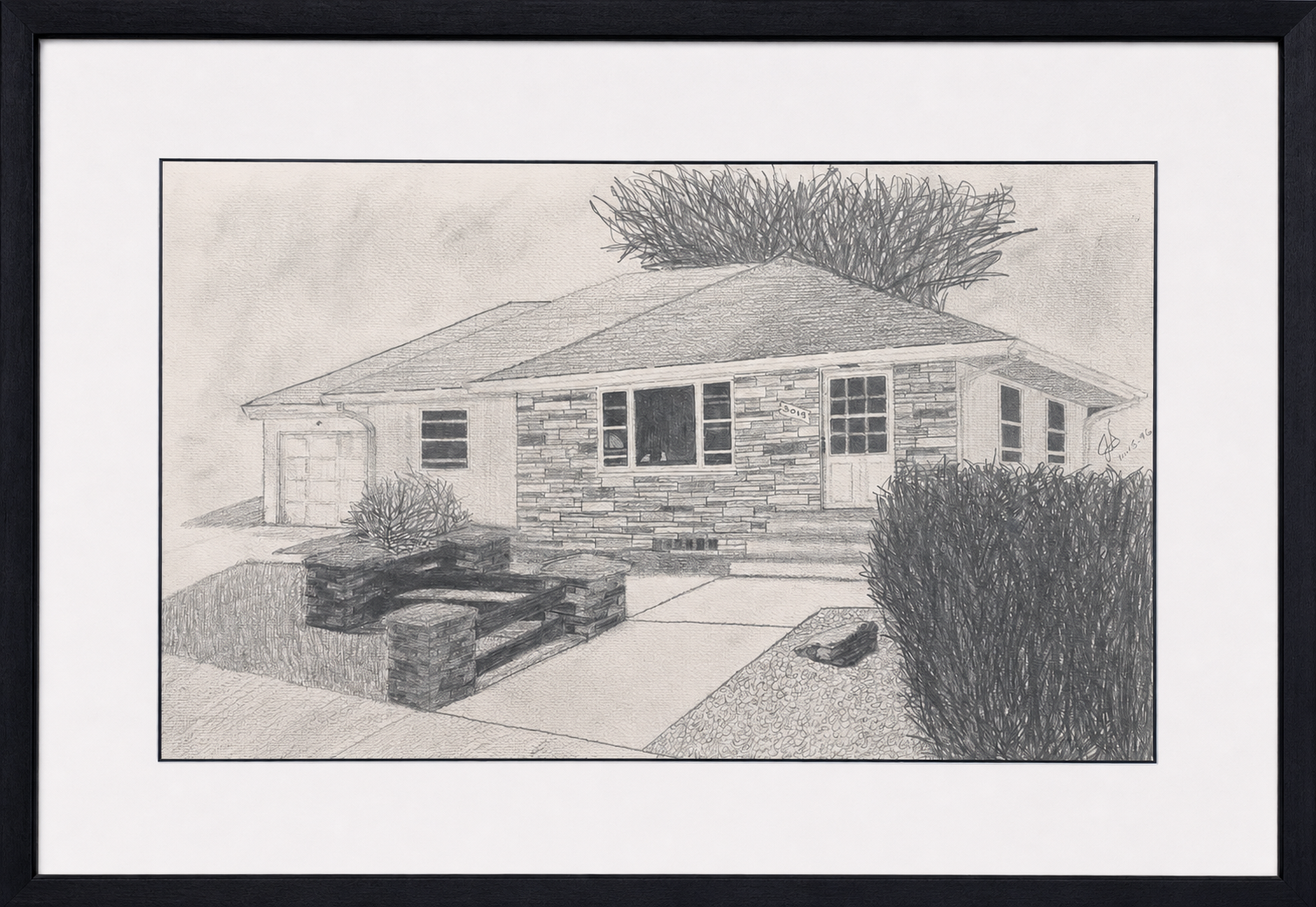 Framed drawing done by family member of the seller