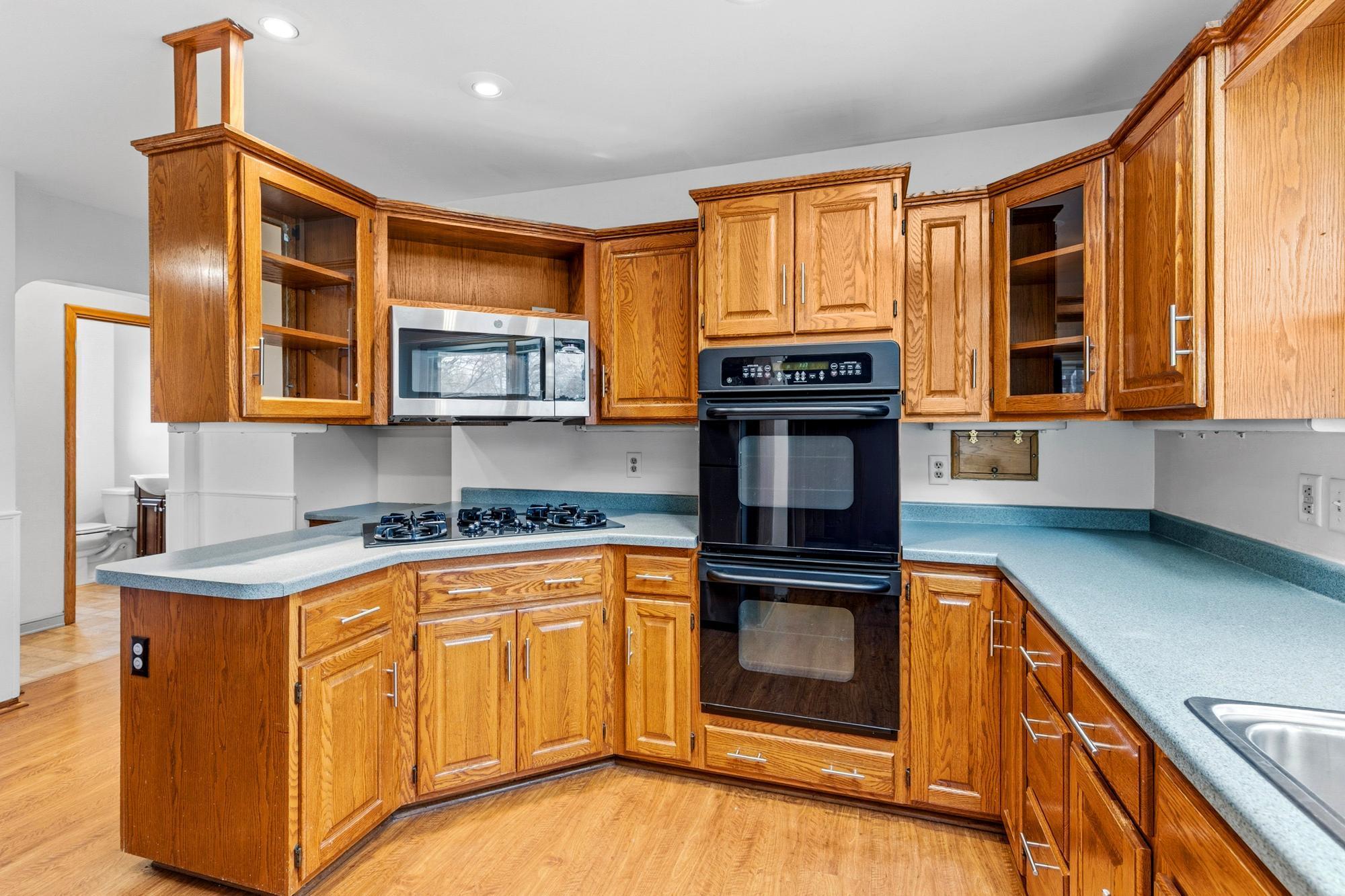 Cooktop and double wall oven.
