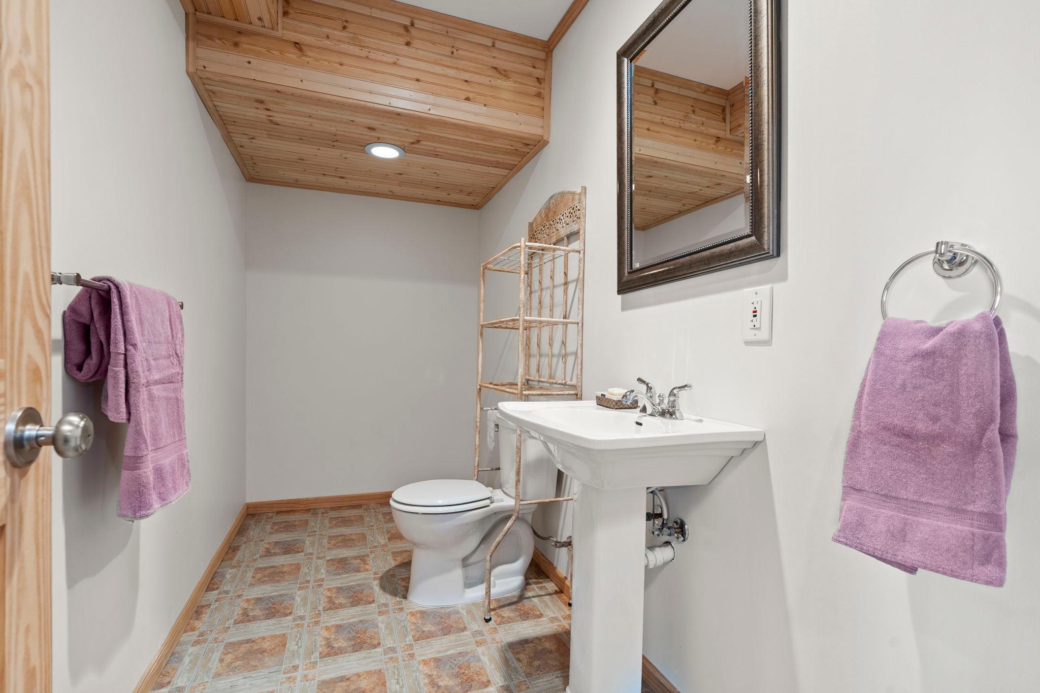 Lower Level bathroom has drain and room for shower insert